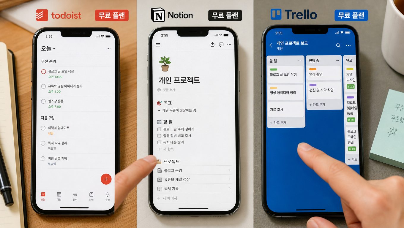 Todoist·Notion·Trello 무료 플랜으로 개인 프로젝트를 충분히 관리할 수 있나요?
